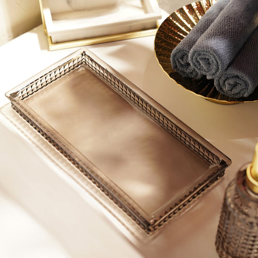 Brown Diamond Texture Glass Tray 14.8×3.2×30cm