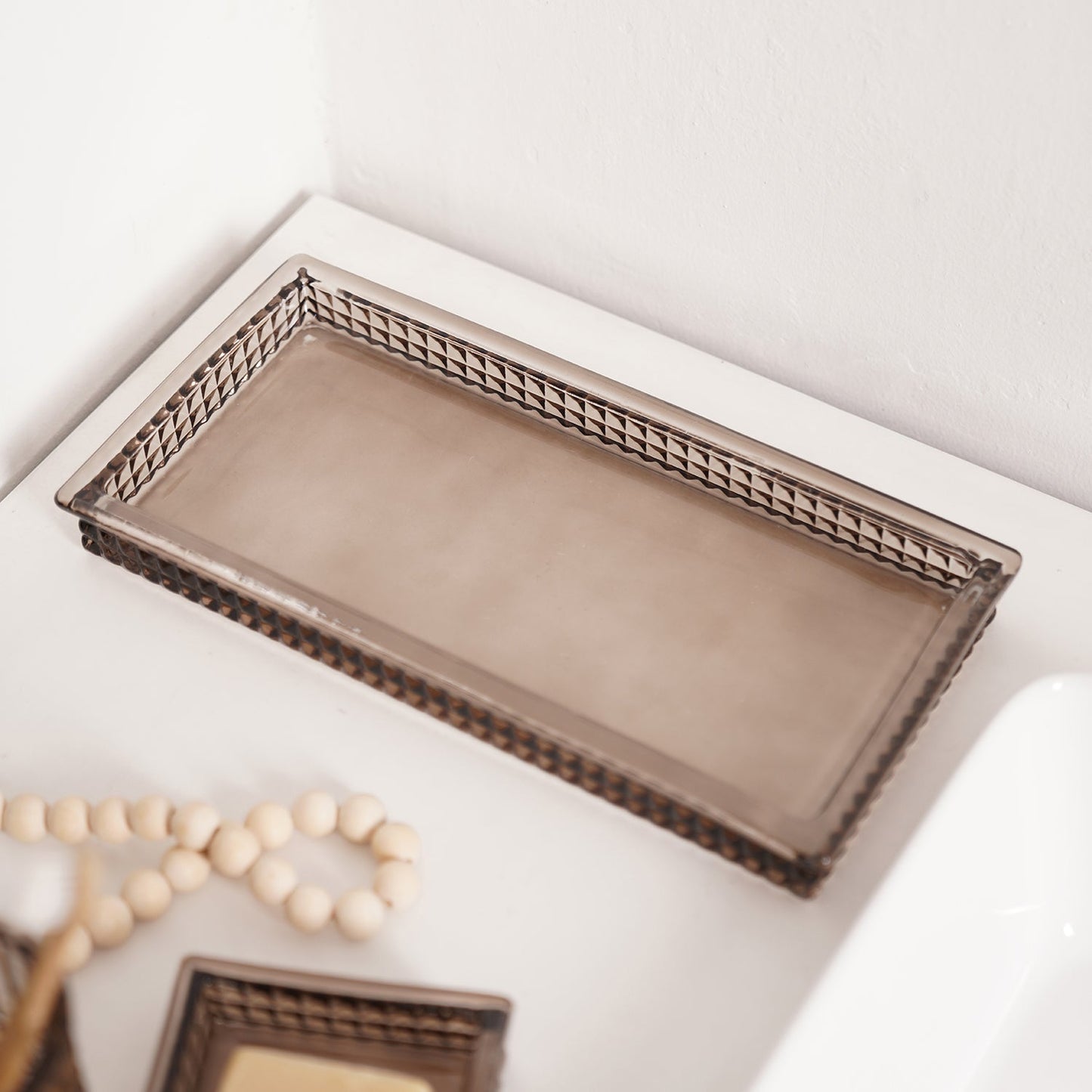 Brown Diamond Texture Glass Tray 14.8×3.2×30cm