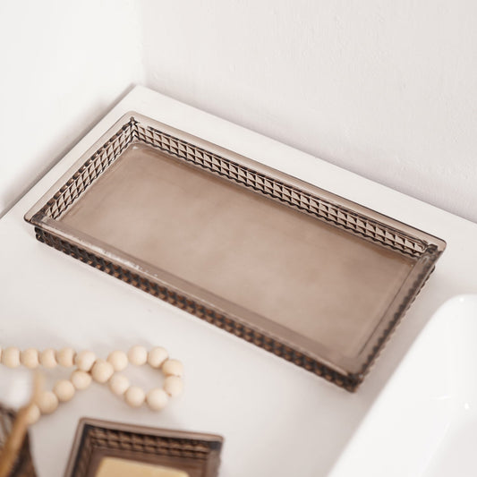 Brown Diamond Texture Glass Tray 14.8×3.2×30cm