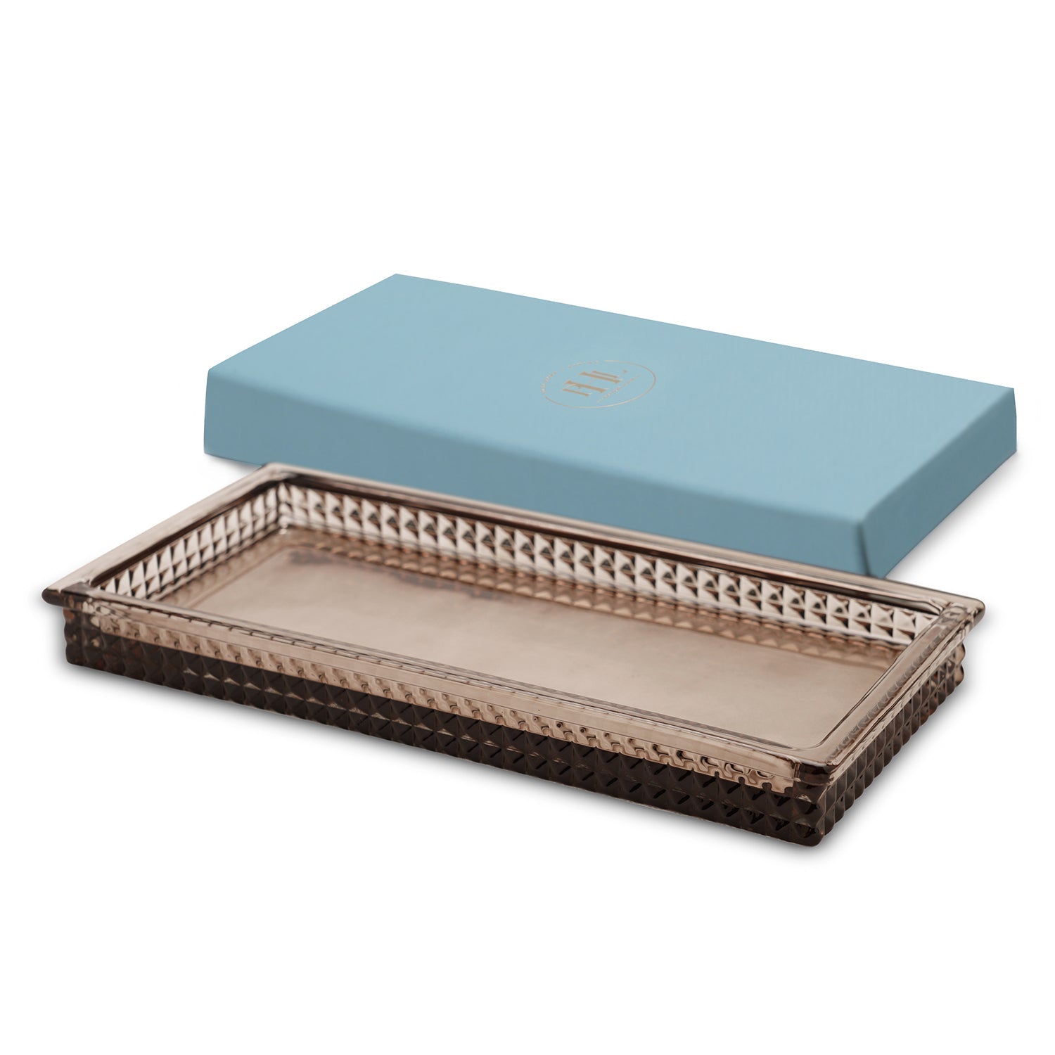 Brown Diamond Texture Glass Tray 14.8×3.2×30cm