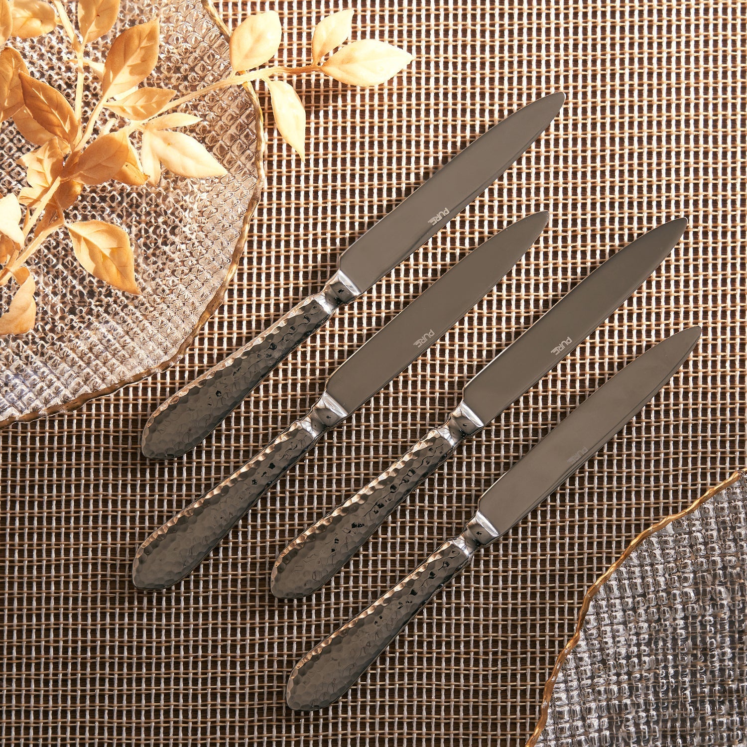 Set Of 4 Silver Hammered Dinner Knives