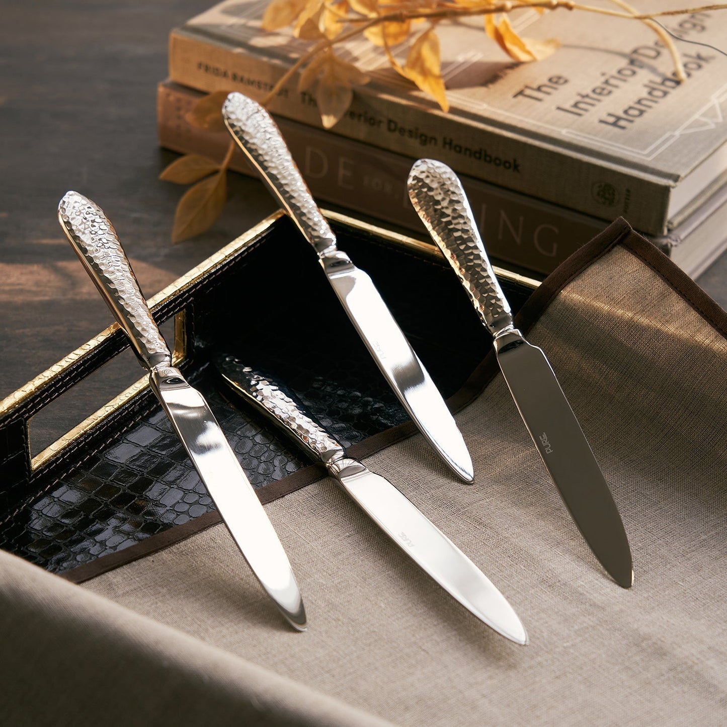 Set Of 4 Silver Hammered Dinner Knives