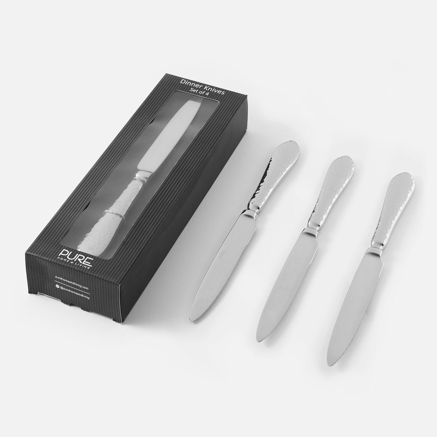 Set Of 4 Silver Hammered Dinner Knives