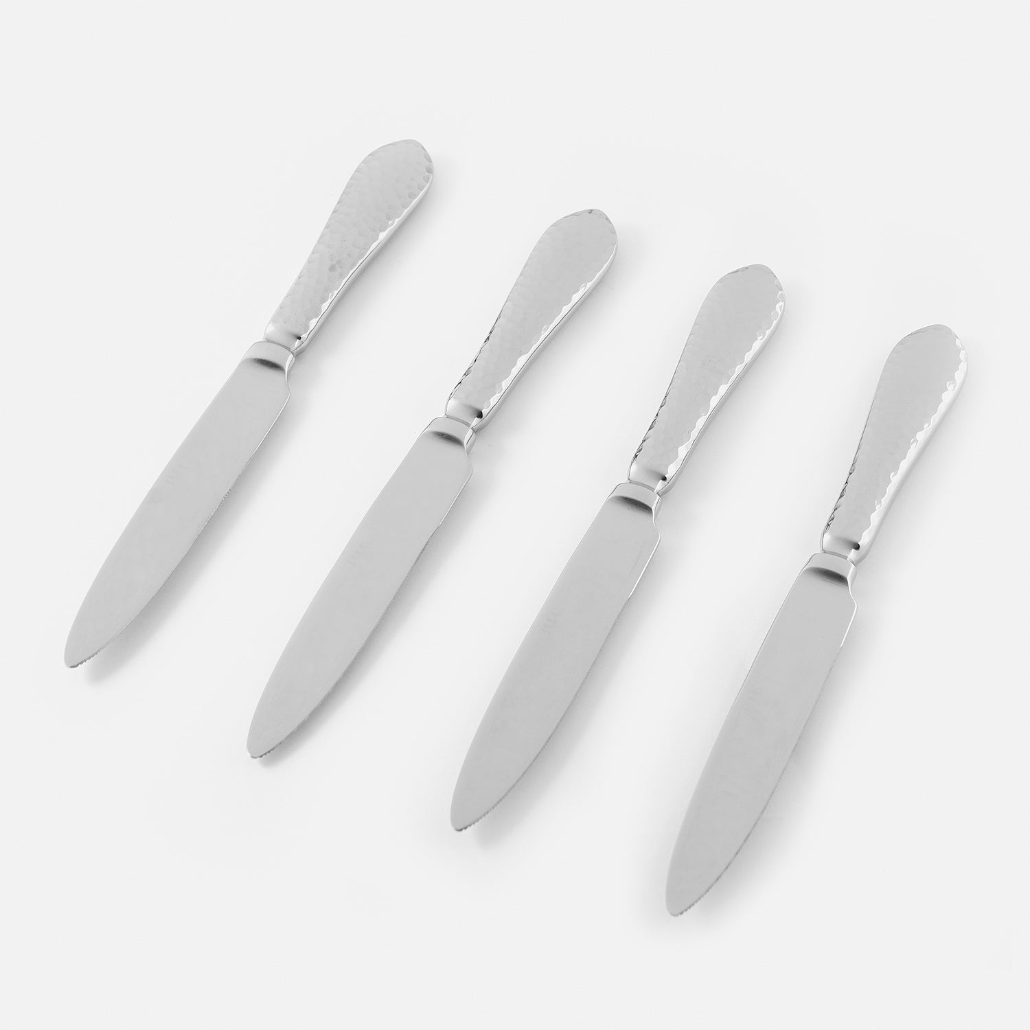 Set Of 4 Silver Hammered Dinner Knives