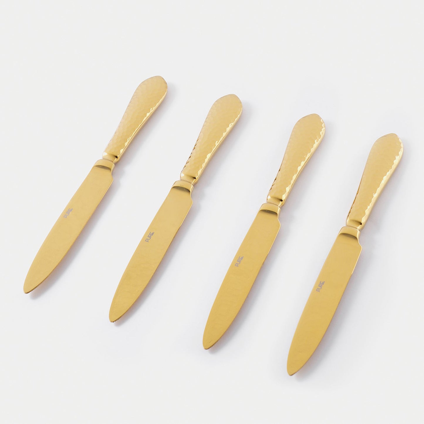 Set Of 4 Gold Hammered Dinner Knives