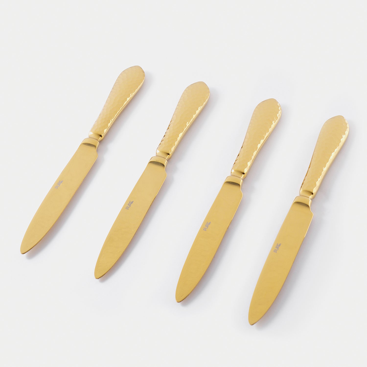 Set Of 4 Gold Hammered Dinner Knives