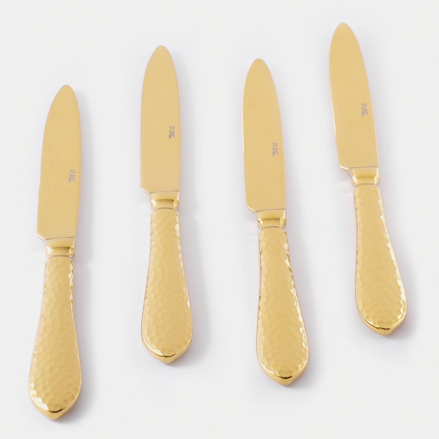 Set Of 4 Gold Hammered Dinner Knives