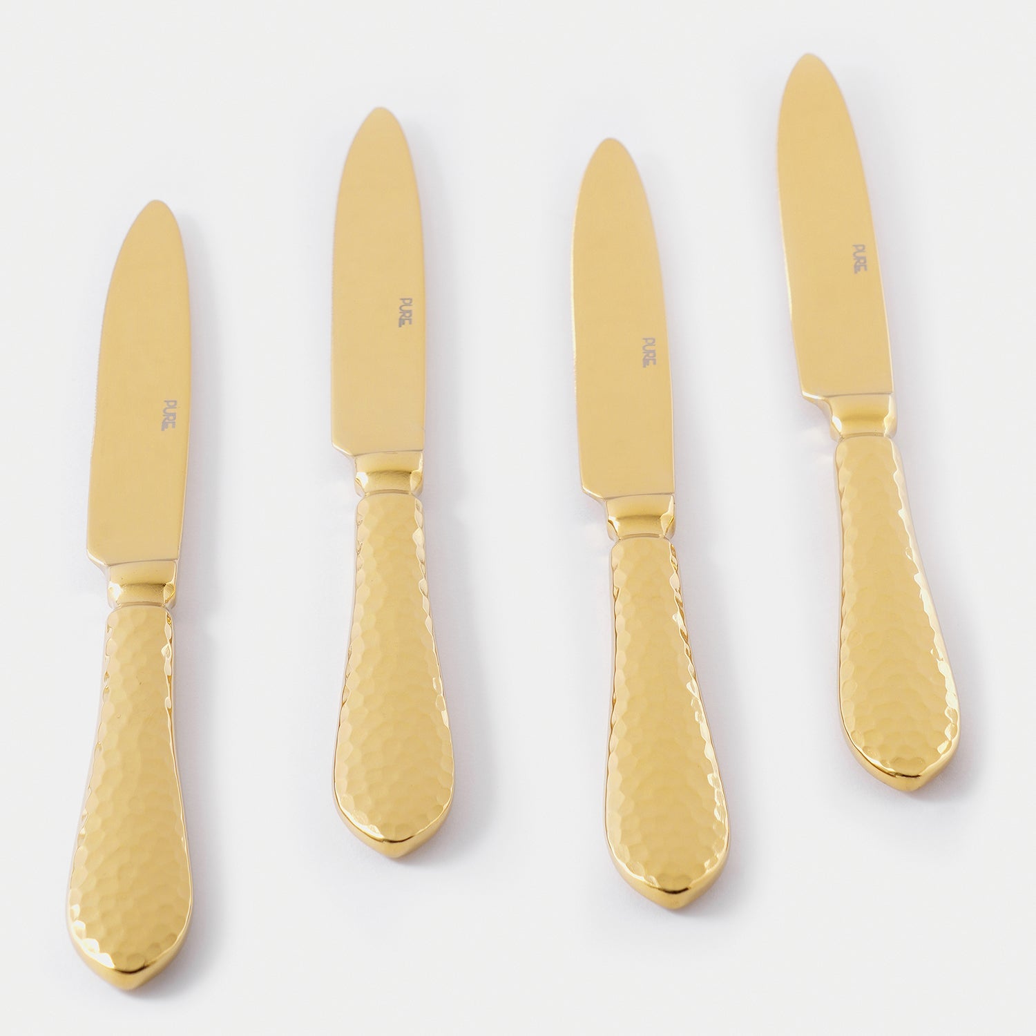 Set Of 4 Gold Hammered Dinner Knives