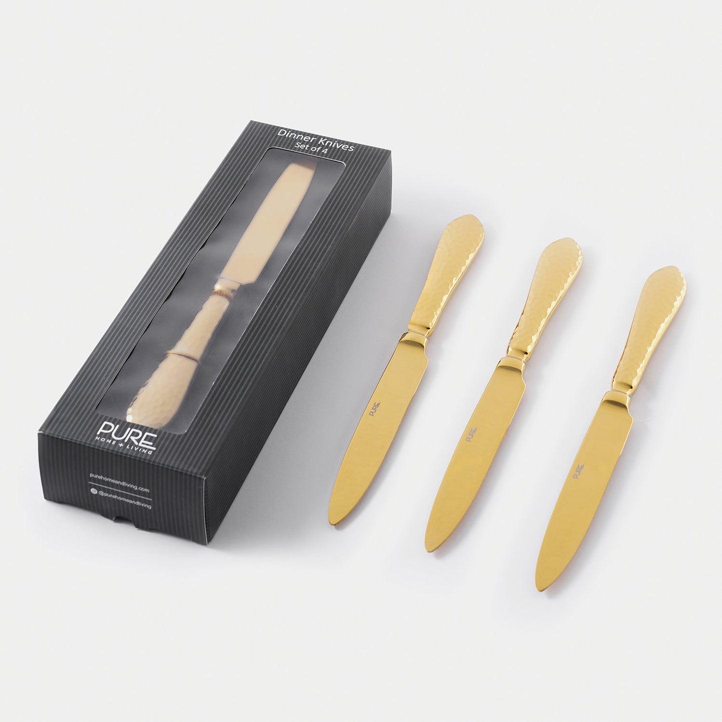 Set Of 4 Gold Hammered Dinner Knives