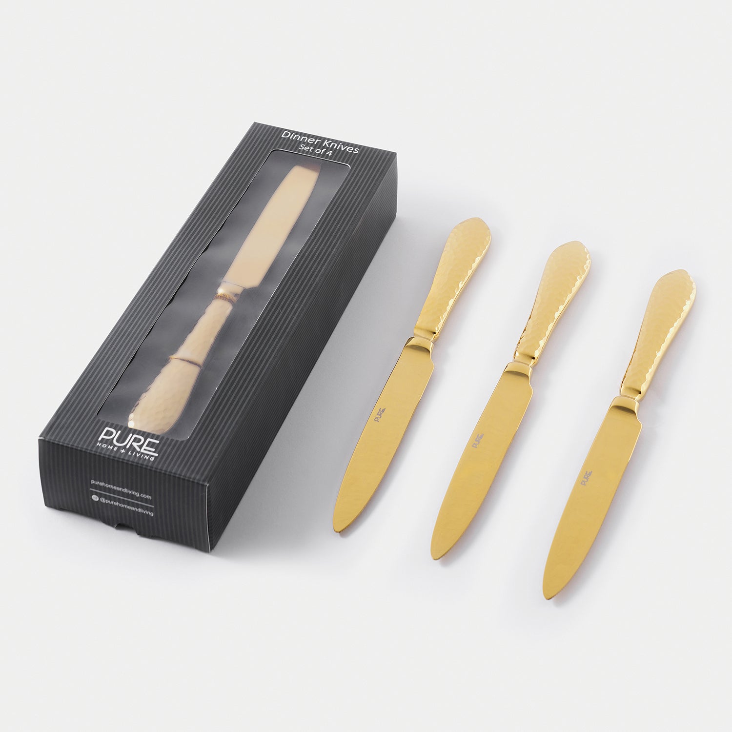 Set Of 4 Gold Hammered Dinner Knives
