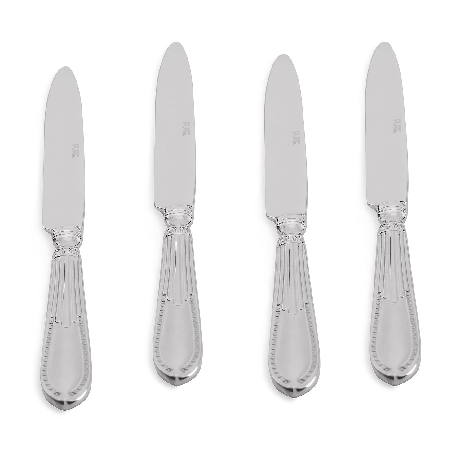 Set Of 4 Silver Steel Dinner Knives With Embossing
