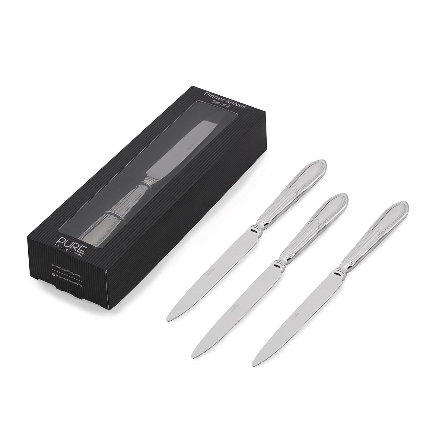 Set Of 4 Silver Steel Dinner Knives With Embossing