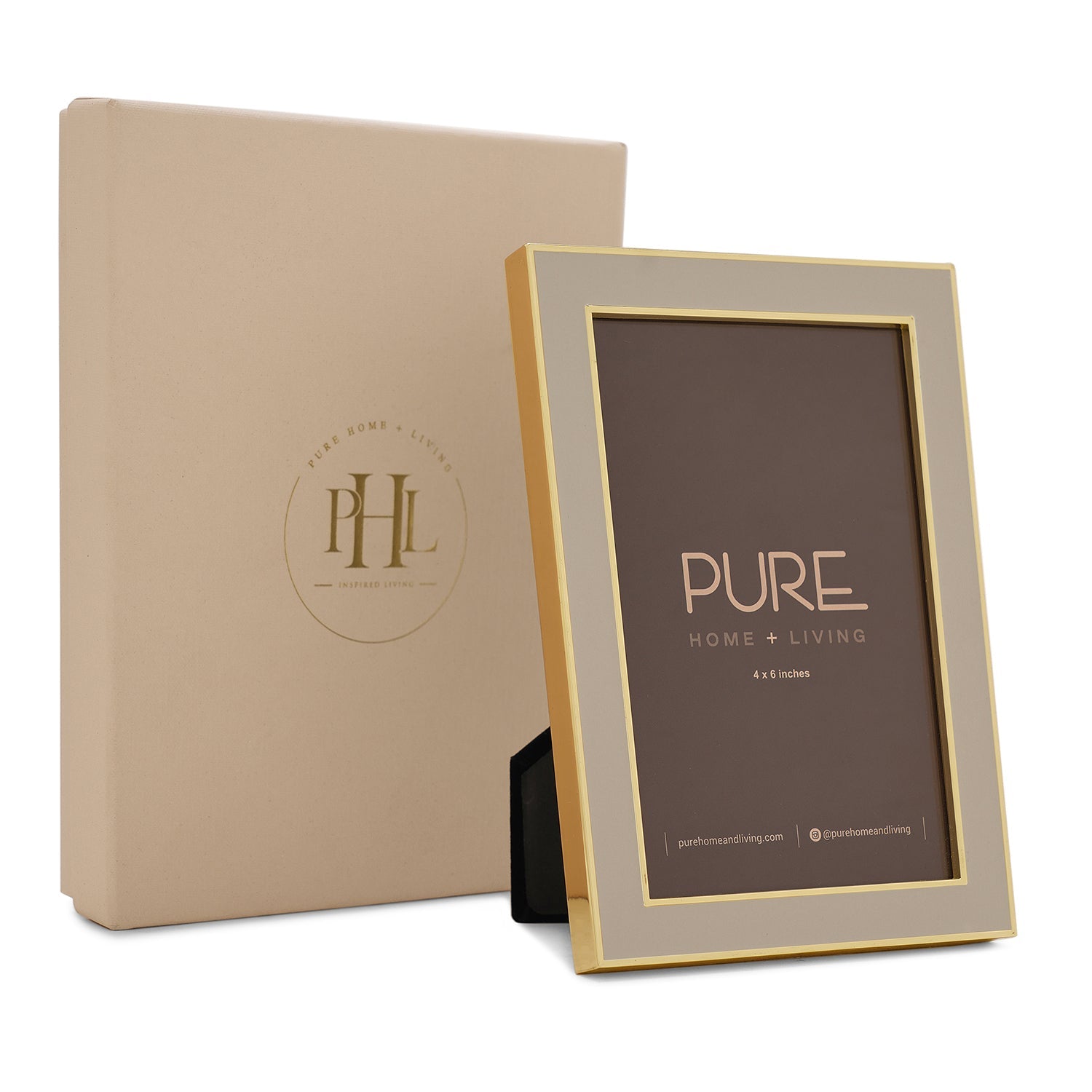 Beige and Gold Enamel Metal Photo Frame - Small