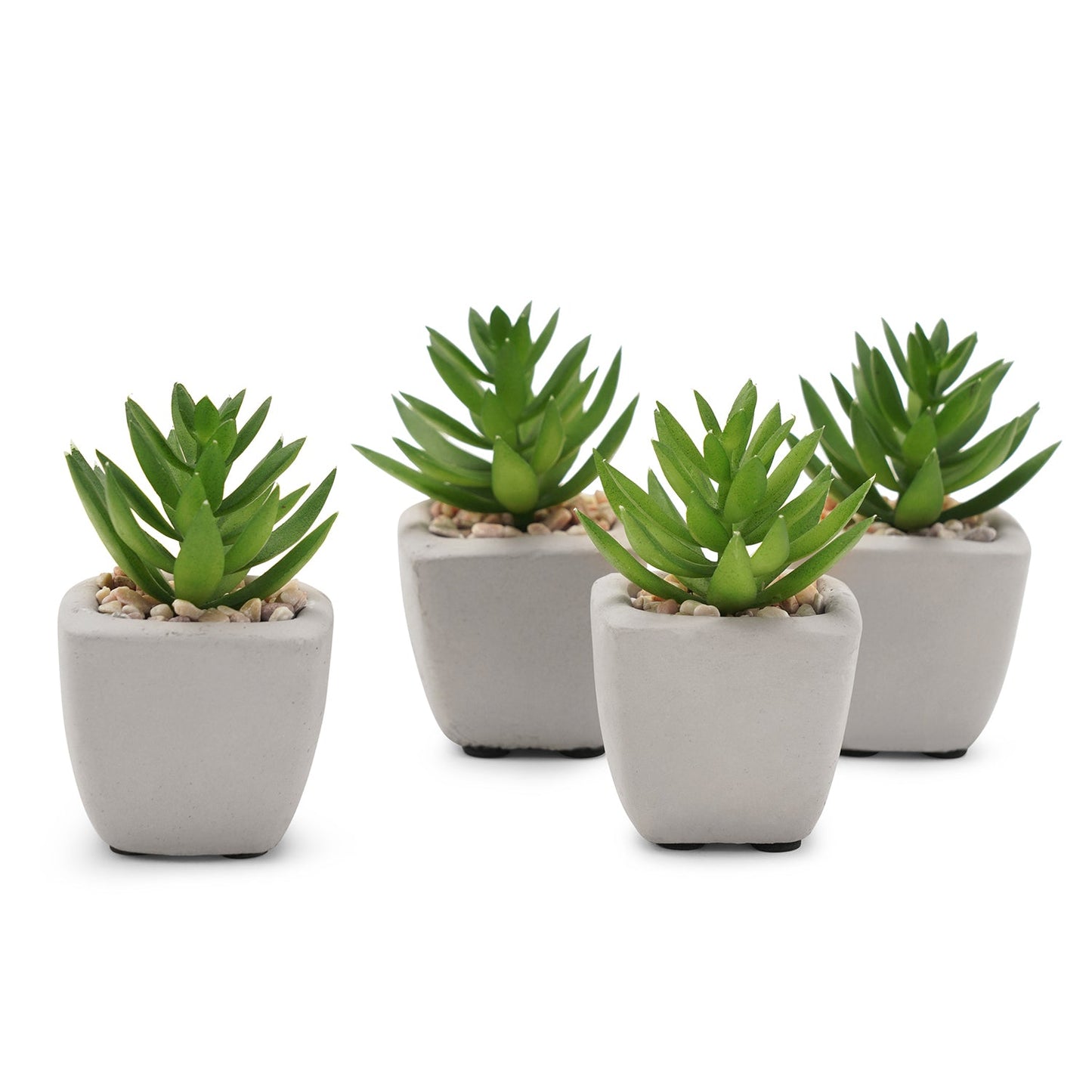 Set Of 4 Green Faux Succulent With Cement Pot