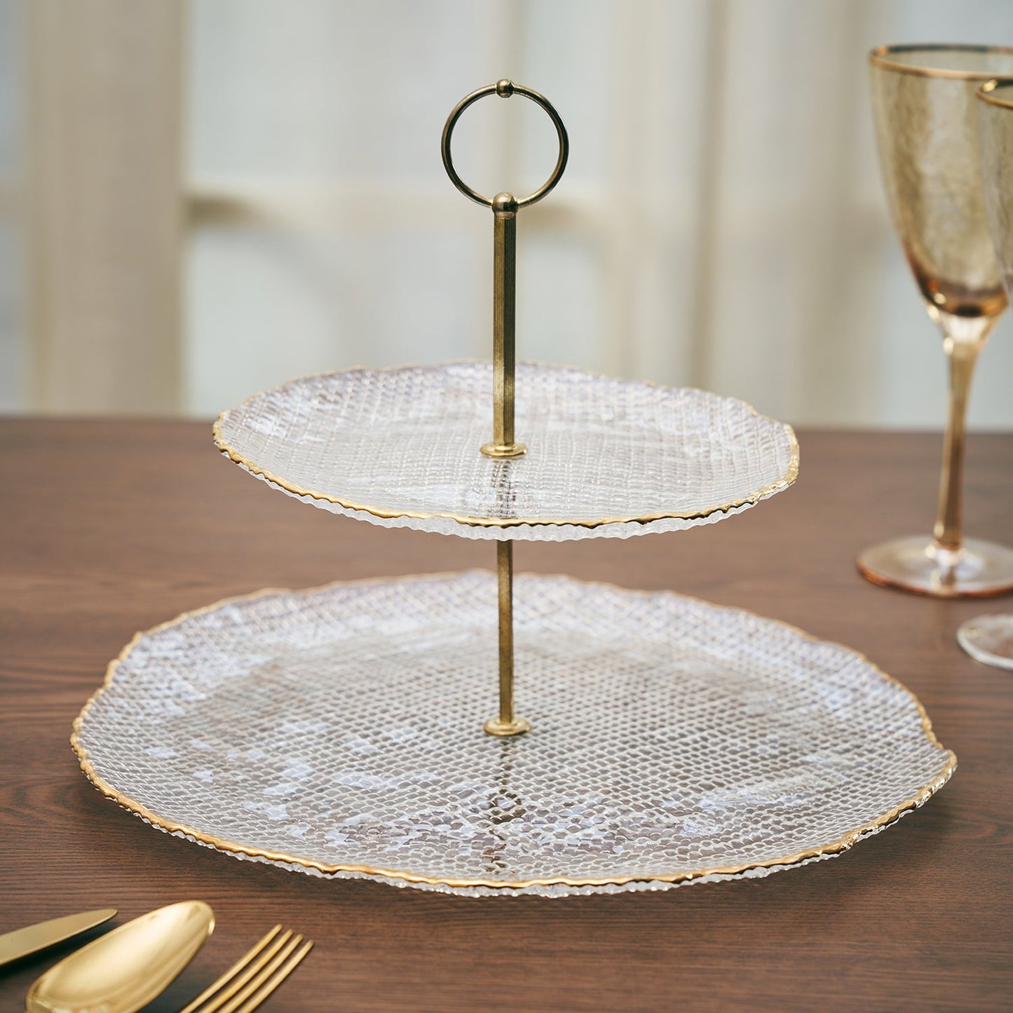 Clear Fizz Textured Glass Cake Stand 33×33×23cm
