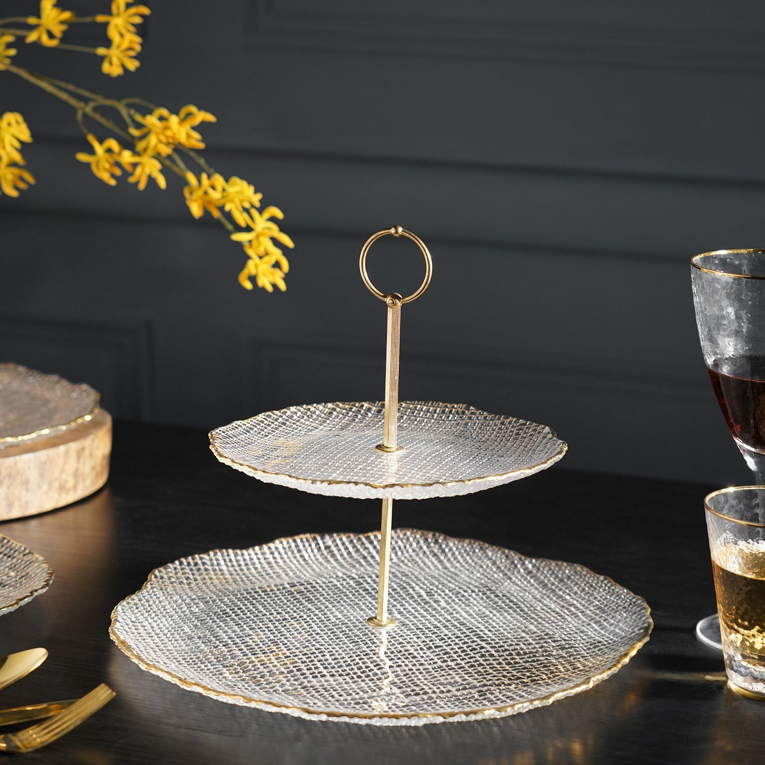 Clear Fizz Textured Glass Cake Stand 33×33×23cm