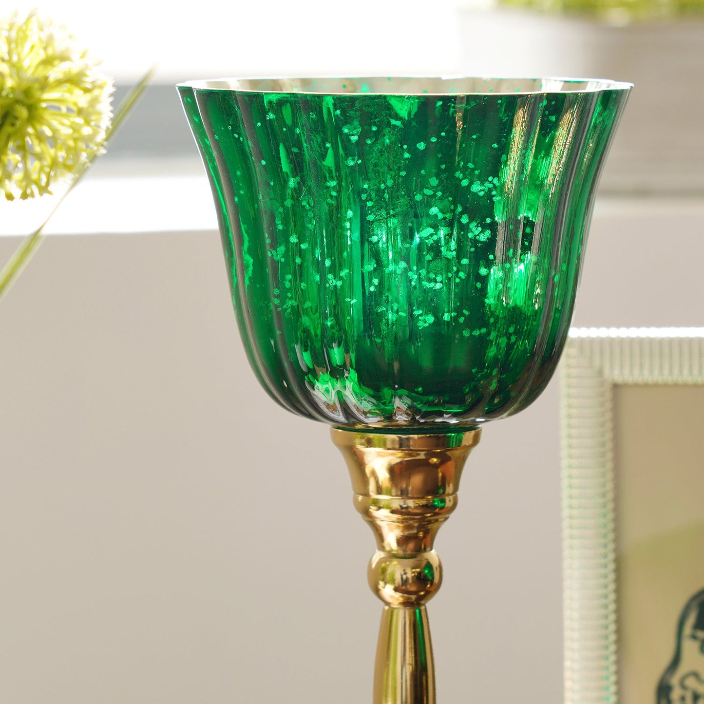 Green and Gold Votive with Metal Stand - Large