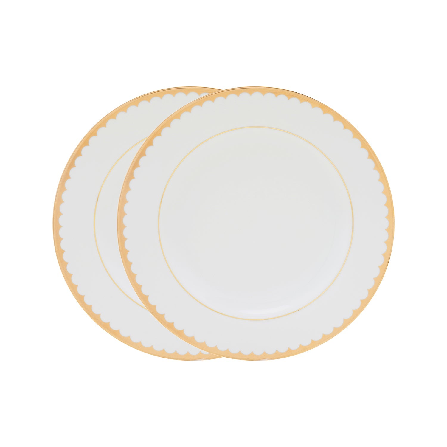 Set of 2 Classic Gold Scallop Design Dessert Plate