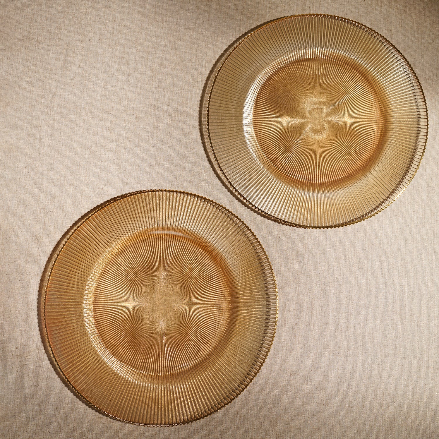 Set Of 2 Gold Radial Glass Charger Plates
