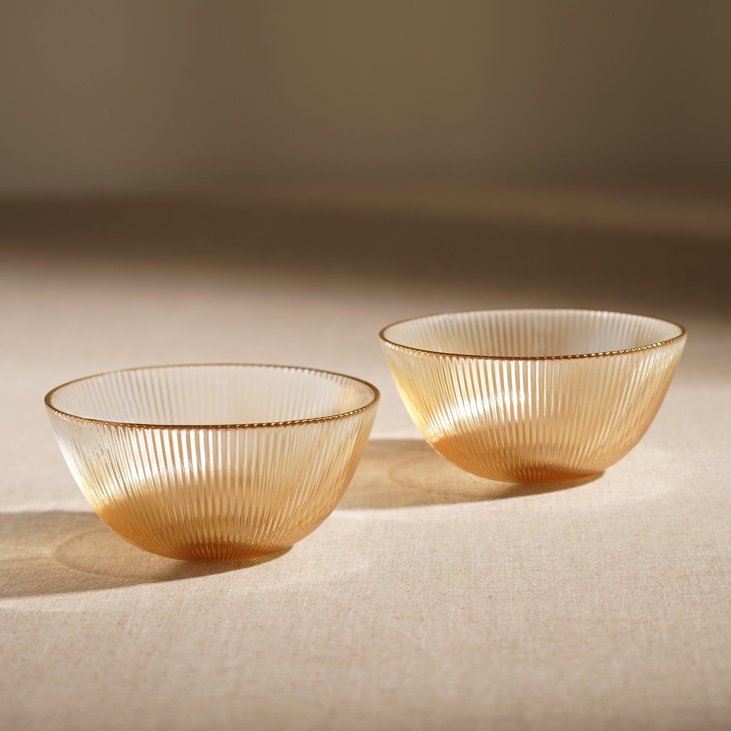 Set Of 2 Gold Radial Glass Serving Bowls