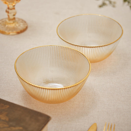 Set Of 2 Gold Radial Glass Serving Bowls