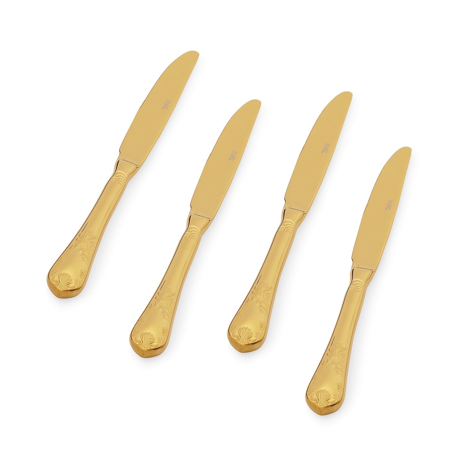 Set Of 4 Gold Stainless Steel Dinner Knives