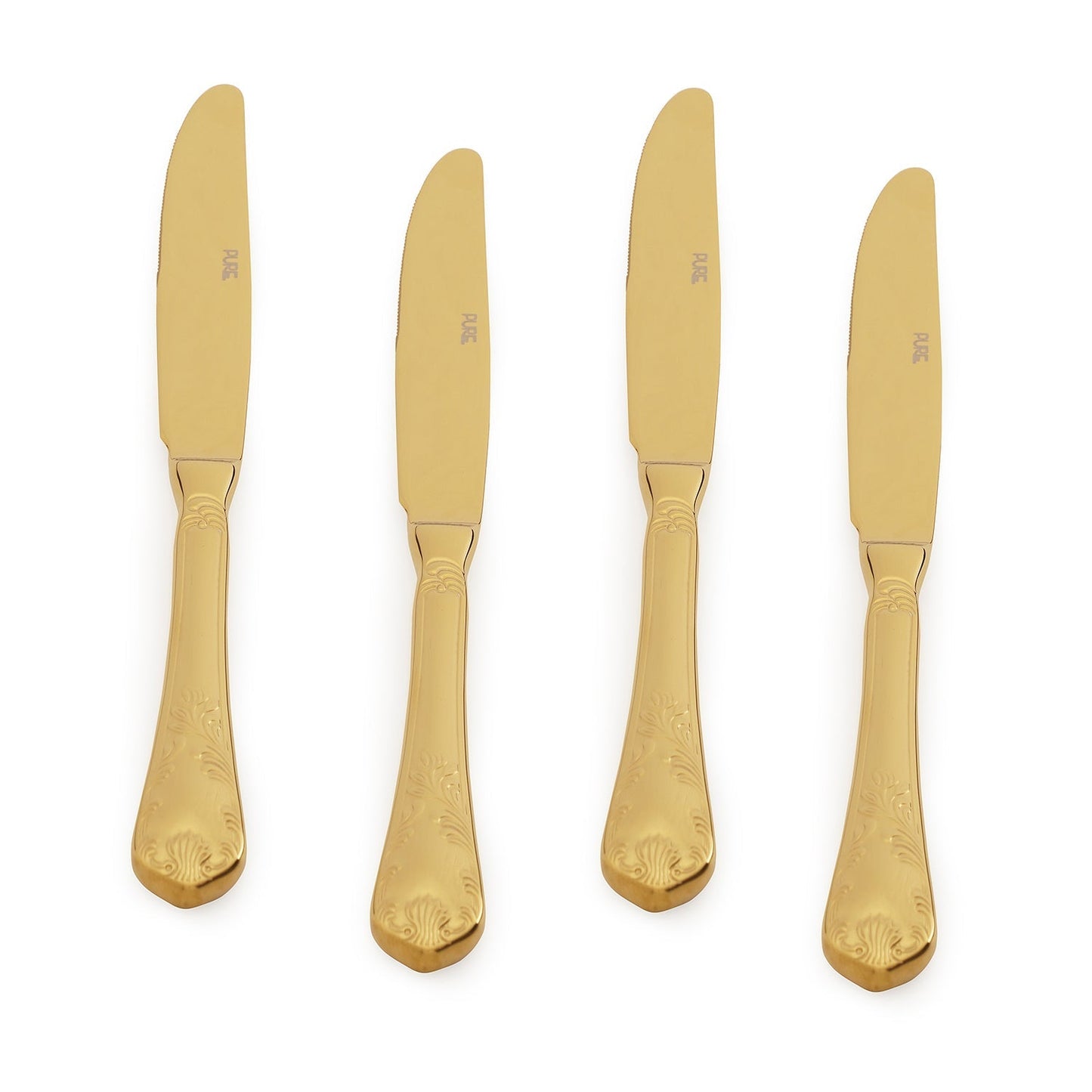 Set Of 4 Gold Stainless Steel Dinner Knives