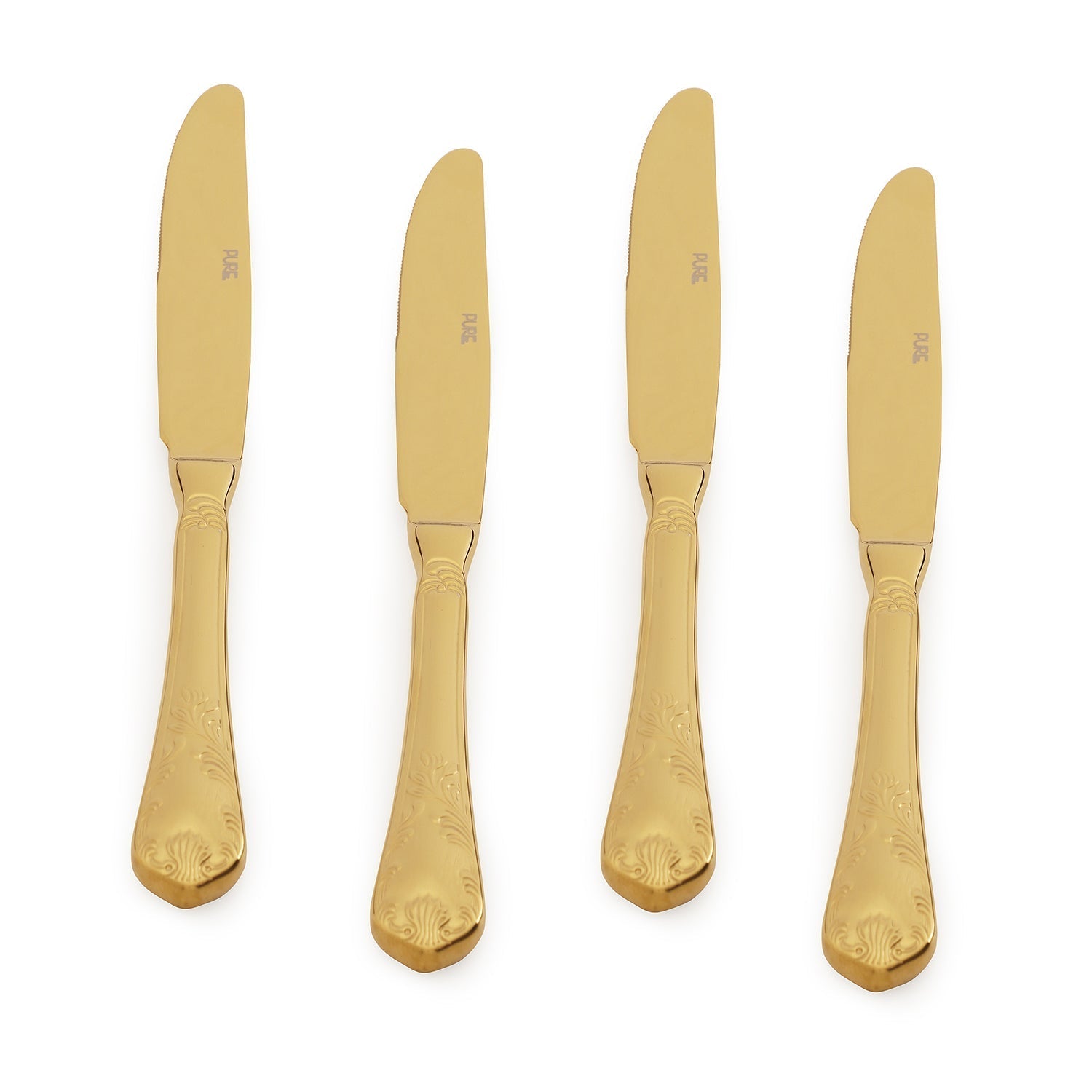 Set Of 4 Gold Stainless Steel Dinner Knives