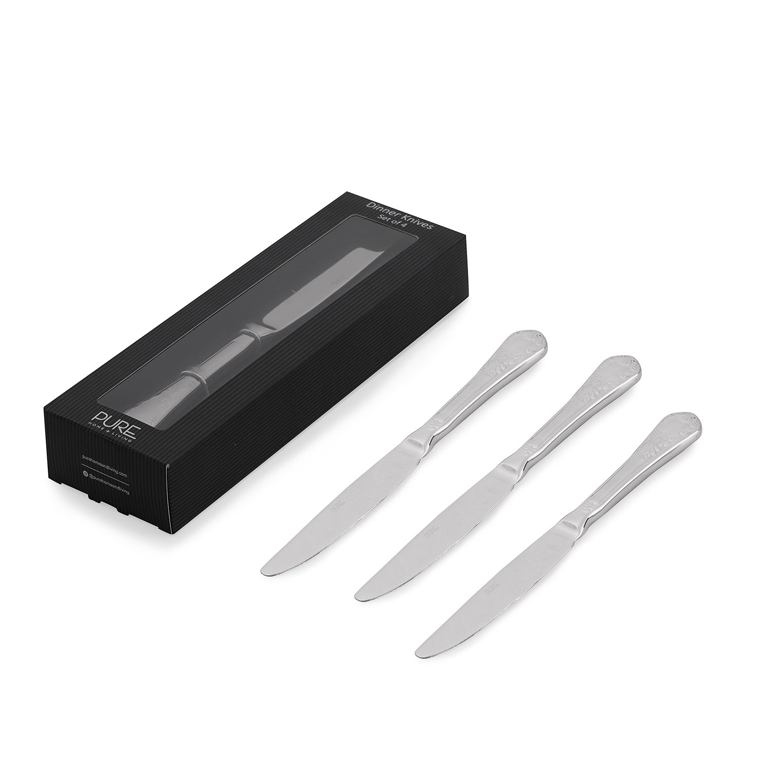 Set Of 4 Silver Stainless Steel Dinner Knives
