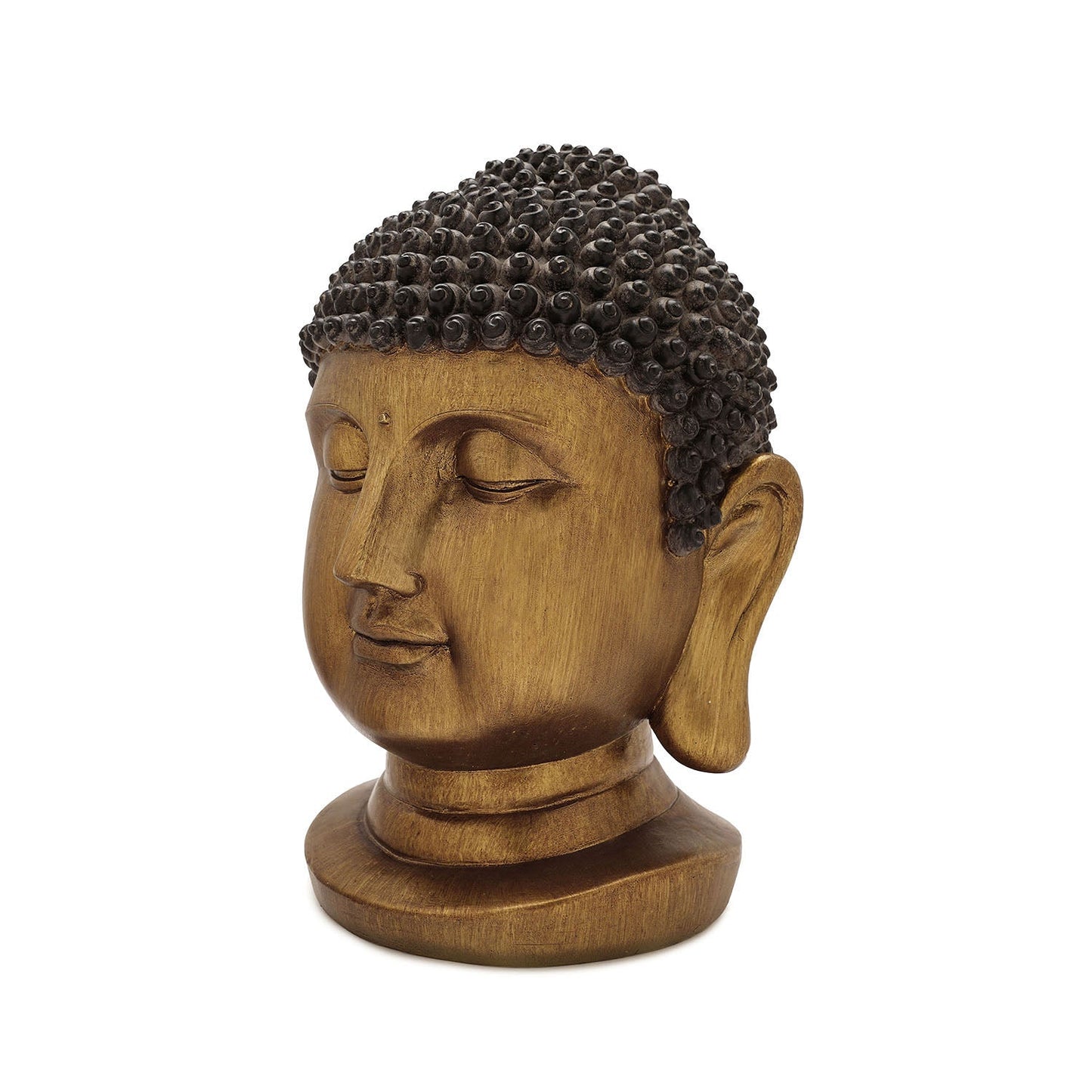 Antique Gold Polyresin Buddha Head with Round Base - Medium