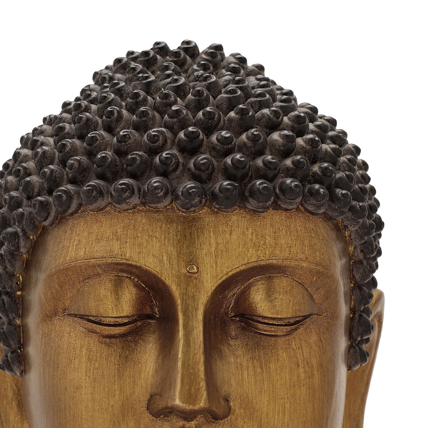 Antique Gold Polyresin Buddha Head with Round Base - Medium