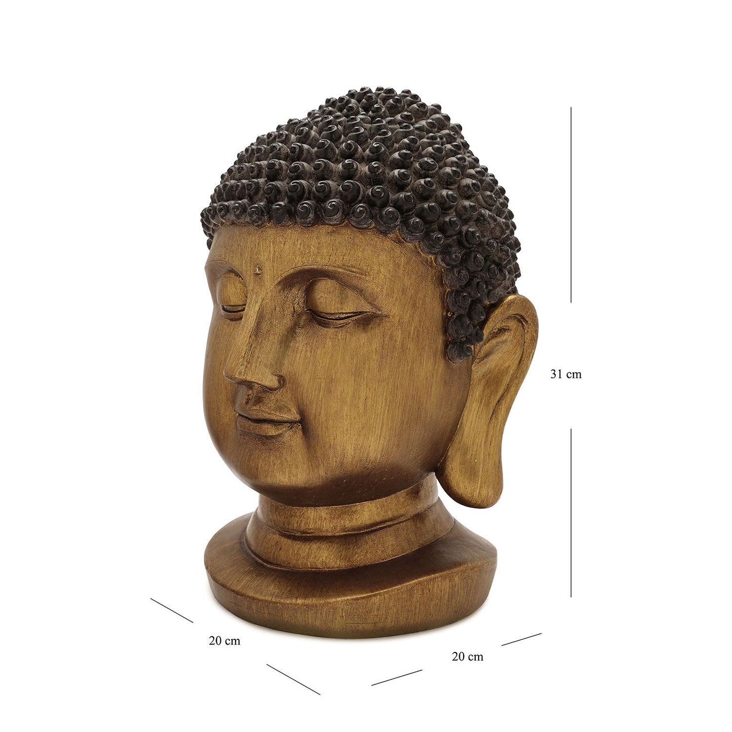 Antique Gold Polyresin Buddha Head with Round Base - Medium