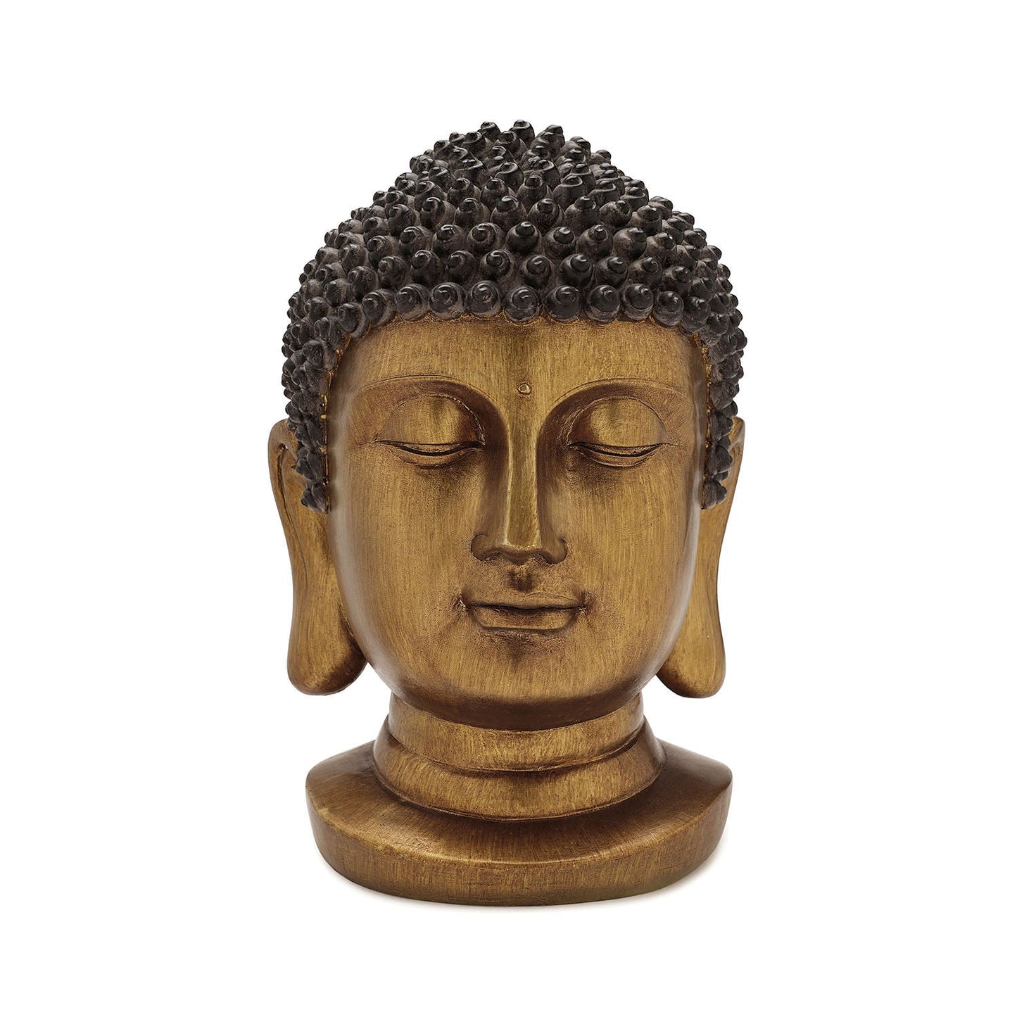 Antique Gold Polyresin Buddha Head with Round Base - Medium