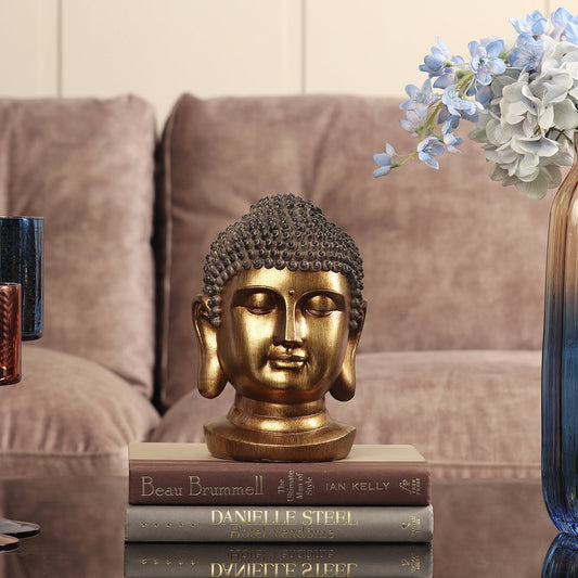 Antique Gold Polyresin Buddha Head with Round Base - Small
