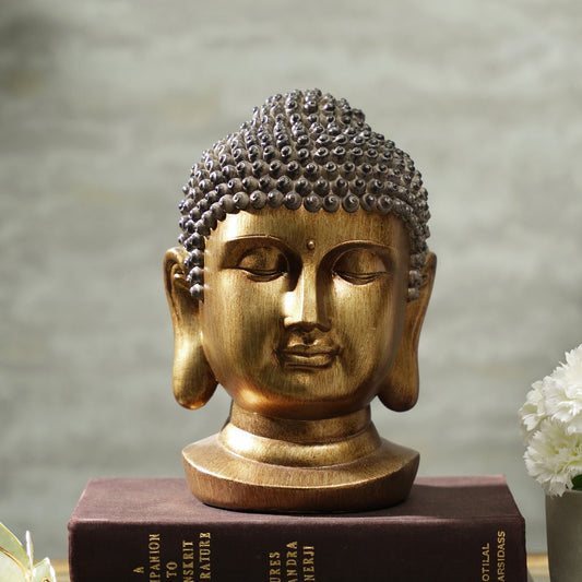 Antique Gold Polyresin Buddha Head with Round Base - Small
