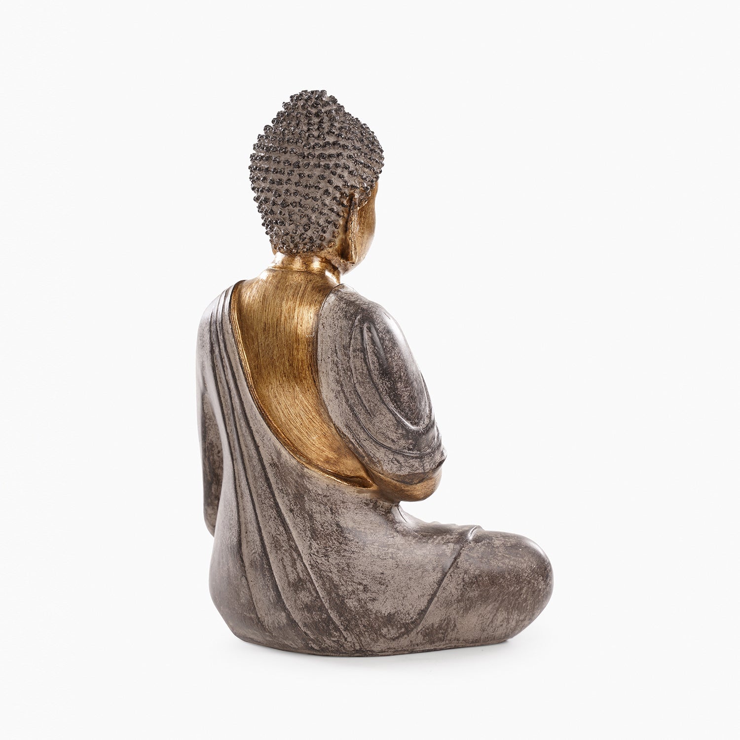 Antique Gold Polyresin Sitting Buddha Sculpture - Medium