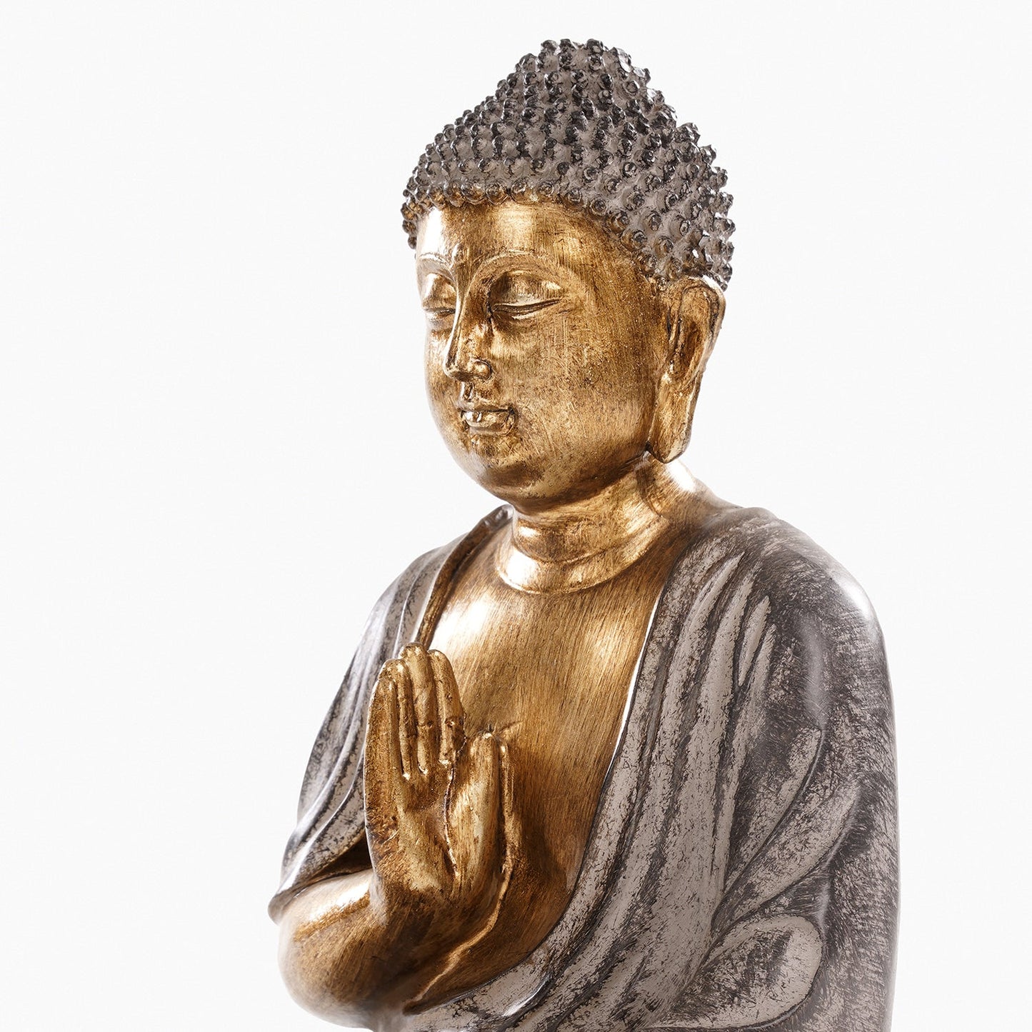 Antique Gold Polyresin Sitting Buddha Sculpture - Medium
