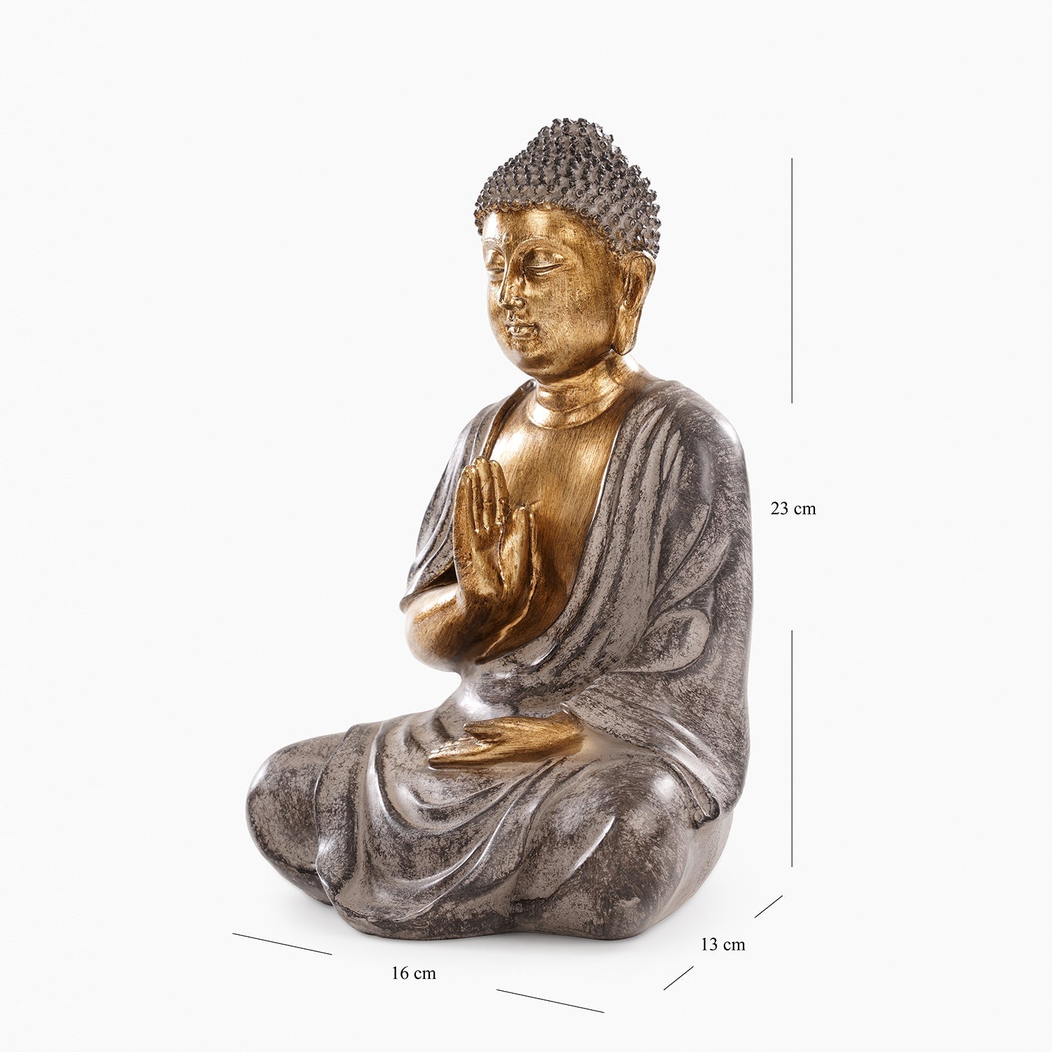 Antique Gold Polyresin Sitting Buddha Sculpture - Medium