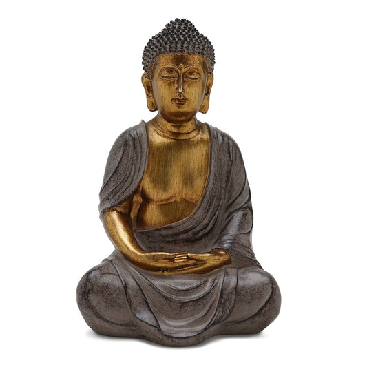 Antique Gold Polyresin Meditating Buddha Sculpture