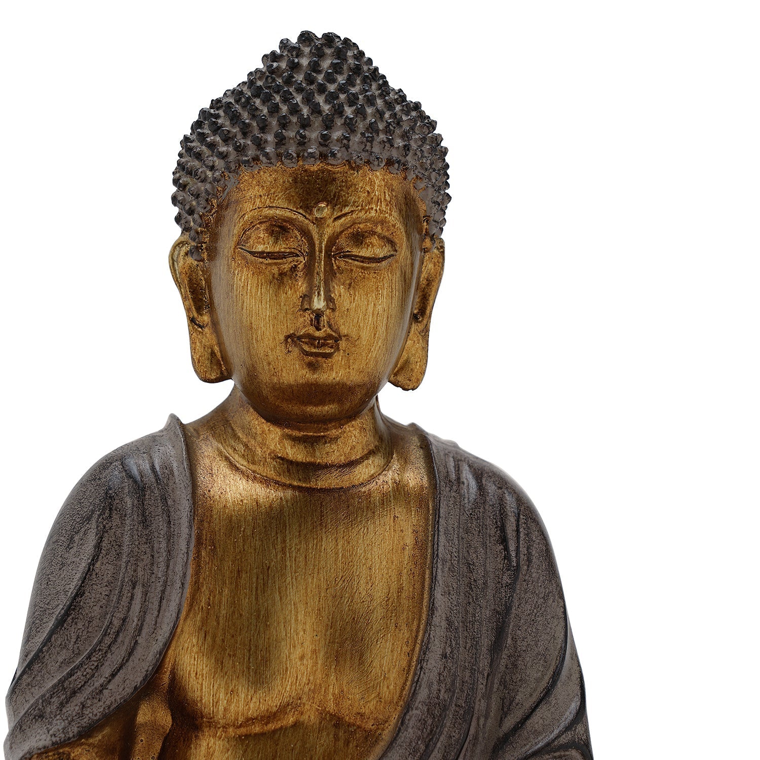 Antique Gold Polyresin Meditating Buddha Sculpture