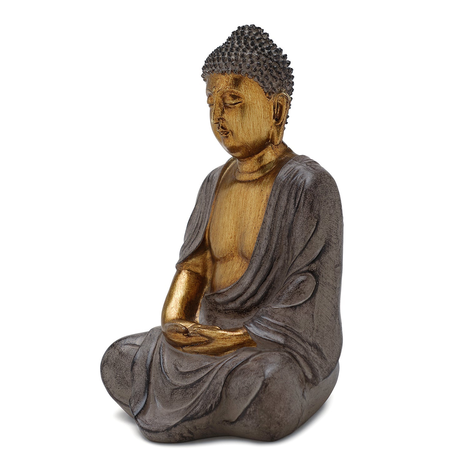 Antique Gold Polyresin Meditating Buddha Sculpture
