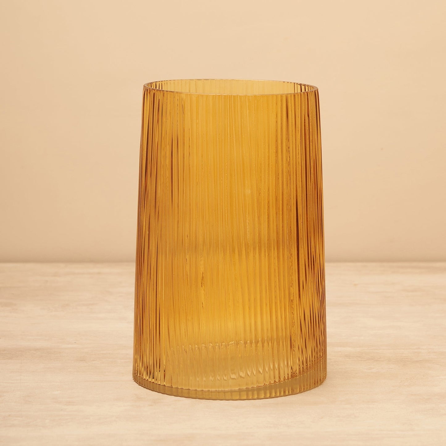 Light Brown Ribbed Cylindrical Glass Vase
