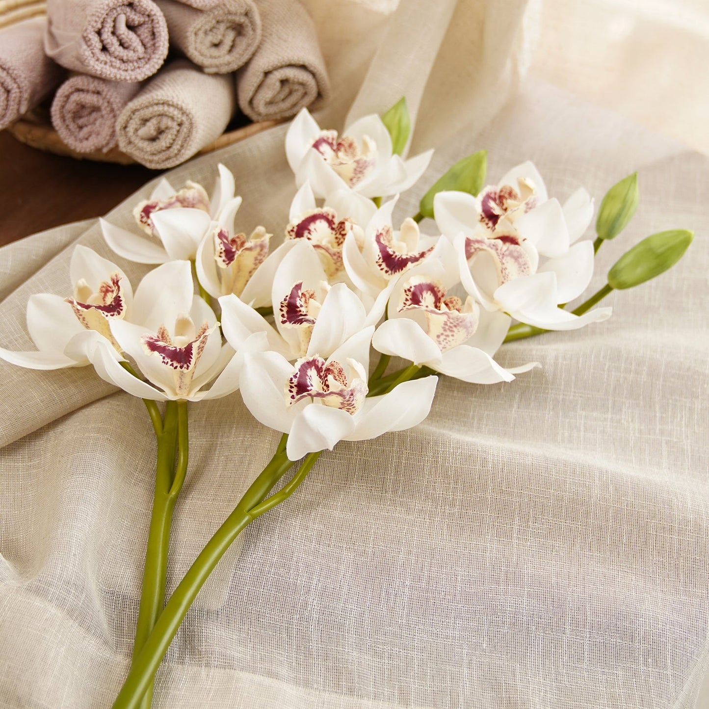 White Faux Boat Orchid Spray Single