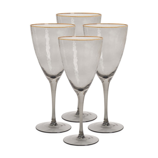 Set Of 4 - Grey Hammered Wine Glasses