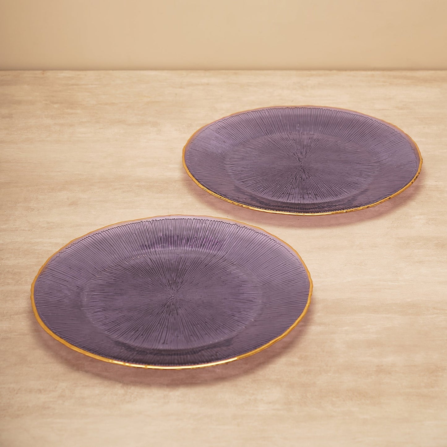Set Of 2 Purple Radial Glass Charger Plates