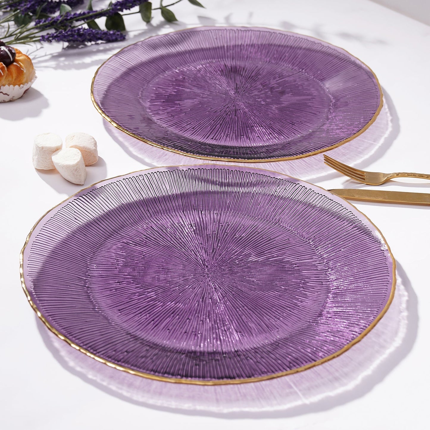 Set Of 2 Purple Radial Glass Charger Plates