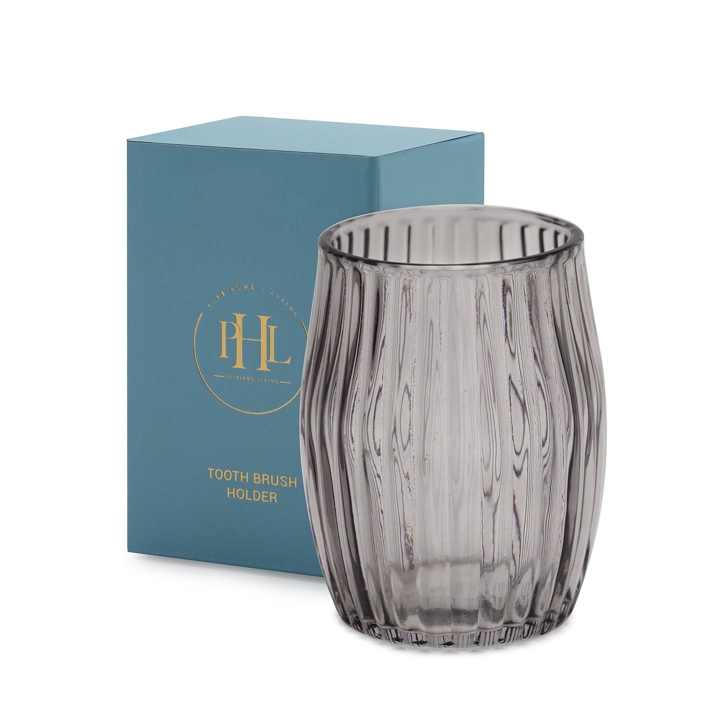 Black Ribbed Glass Toothbrush Holder