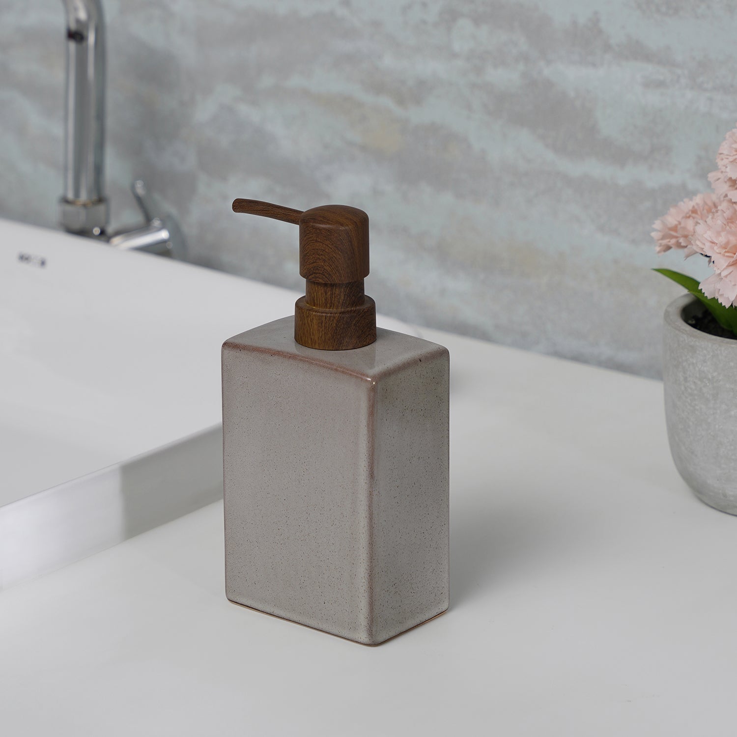 Beige Glazed Stone Soap Dispenser