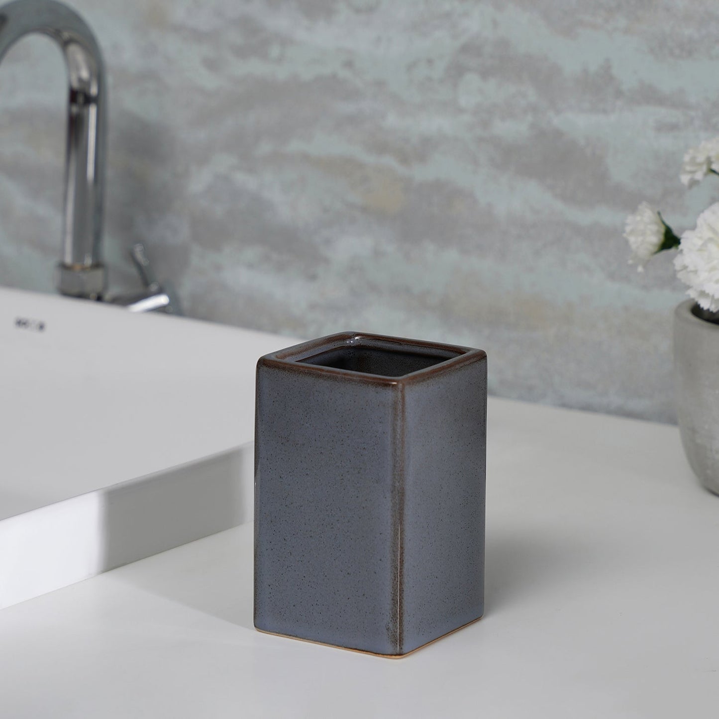 Grey Glazed Stone Toothbrush Holder