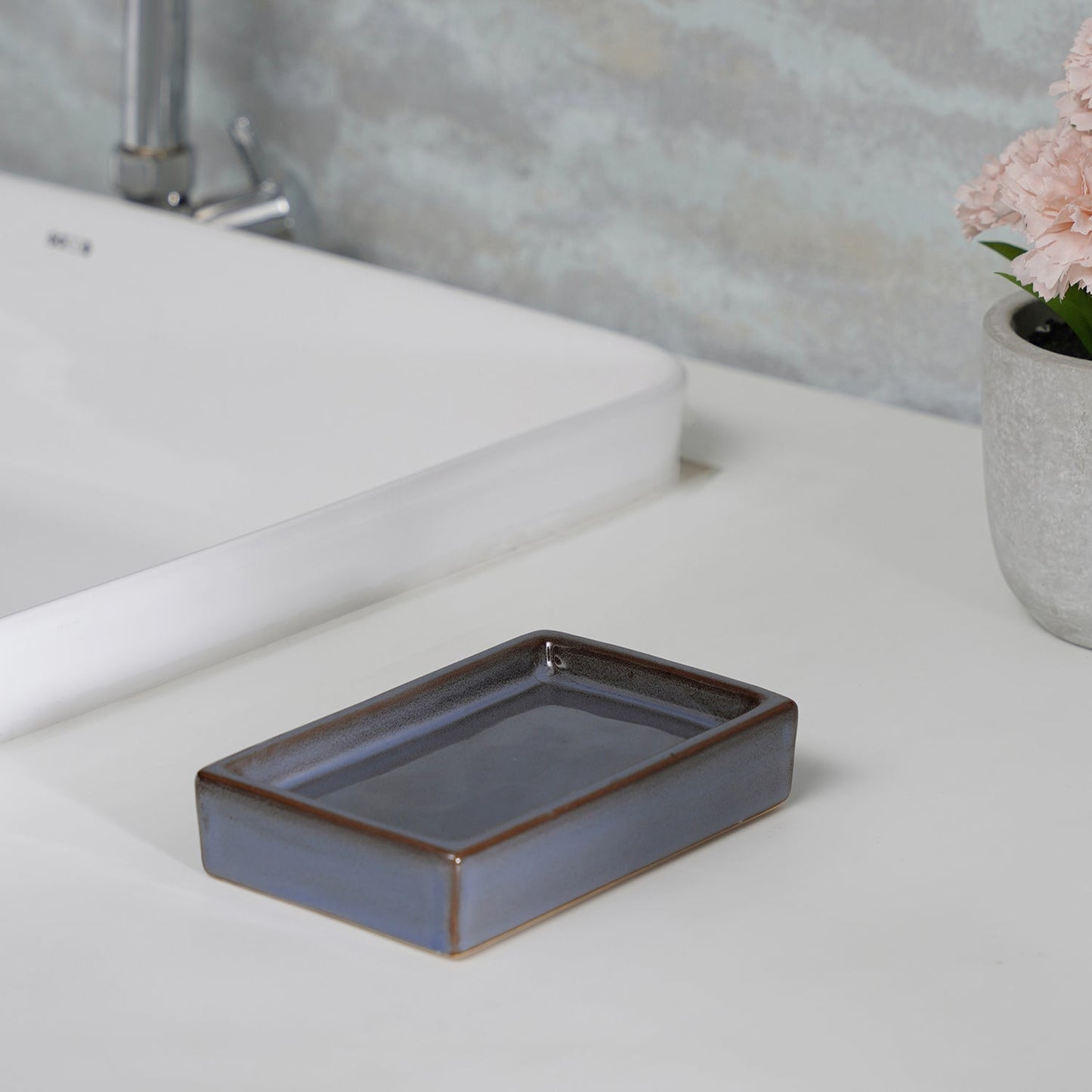 Grey Glazed Stone Soap Dish